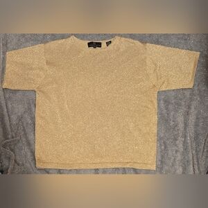 Carole Little Knitwear Vintage Gold Shimmer Lurex Short Sleeve Top - Size M